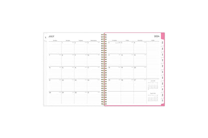 Featuring a monthly spread for this July - June weekly monthly planner are ample lined writing space, notes section, reference calendars, and white monthly tabs in 8.5x11 planner size