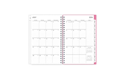 Featuring a monthly spread for this July - June weekly monthly planner are ample lined writing space, notes section, reference calendars, and white monthly tabs in compact 5x8 planner size