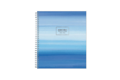 monthly planner featuring an ombre blue cover in 8.5x11 size and silver twin-wire binding