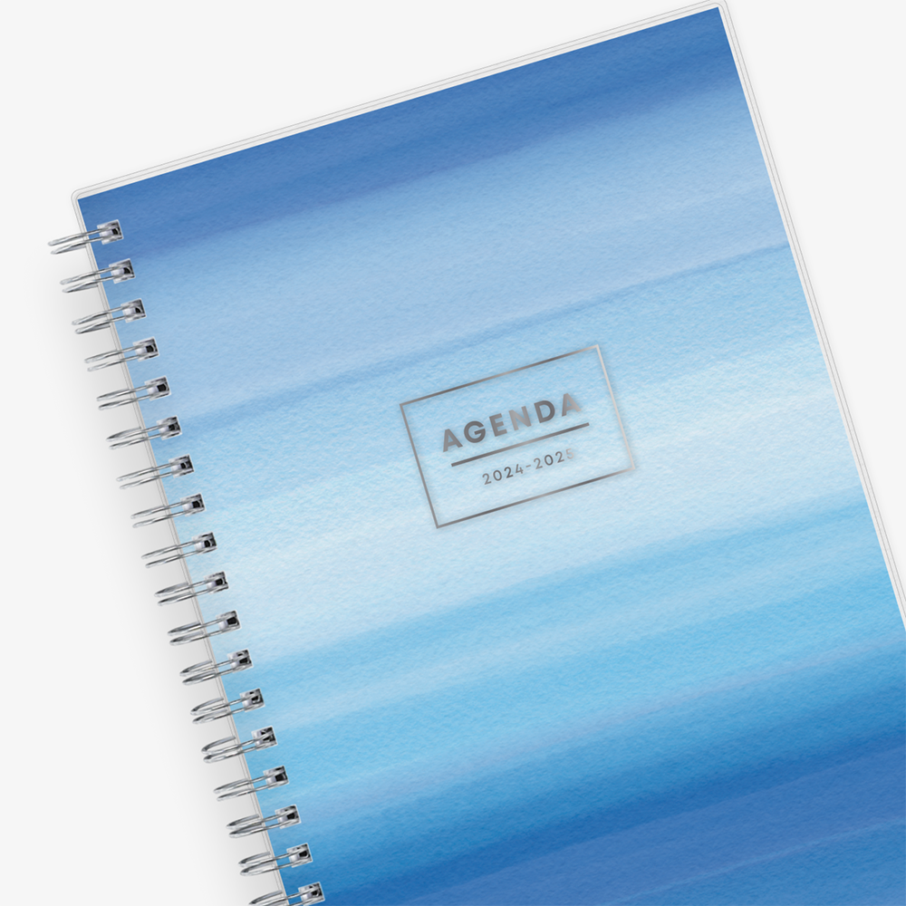 ombre blue 5x8 weekly monthly planner agenda for july 2024 - june 2025