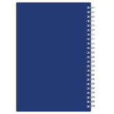 Blue back cover with a spiral binding on a white background