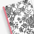 weekly and monthly planner featuring a black and white floral front cover pattern with twin wire-o binding in a 8.5x11 planner size for 2025-2026 academic year