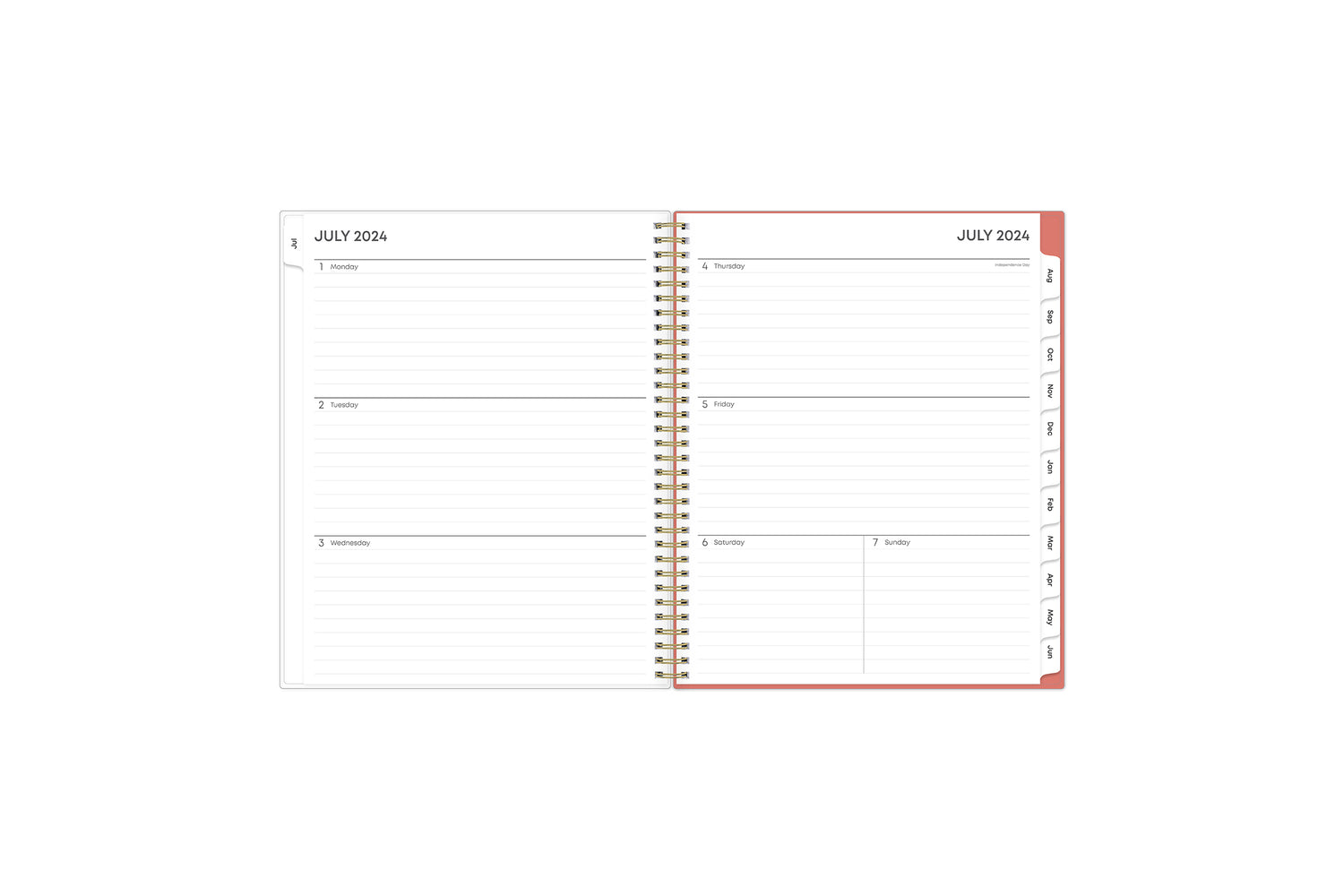 weekly monthly planner features a weekly spread with ample lined writing space for notes, to-do lists, projects, goals, doodling in a 8.5x11 planner size