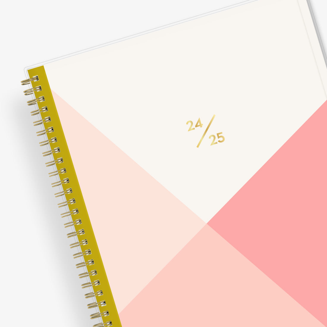 weekly and monthly planner for academic year featuring a geometric design in palette of pinks and white in 8.5x11 planner size