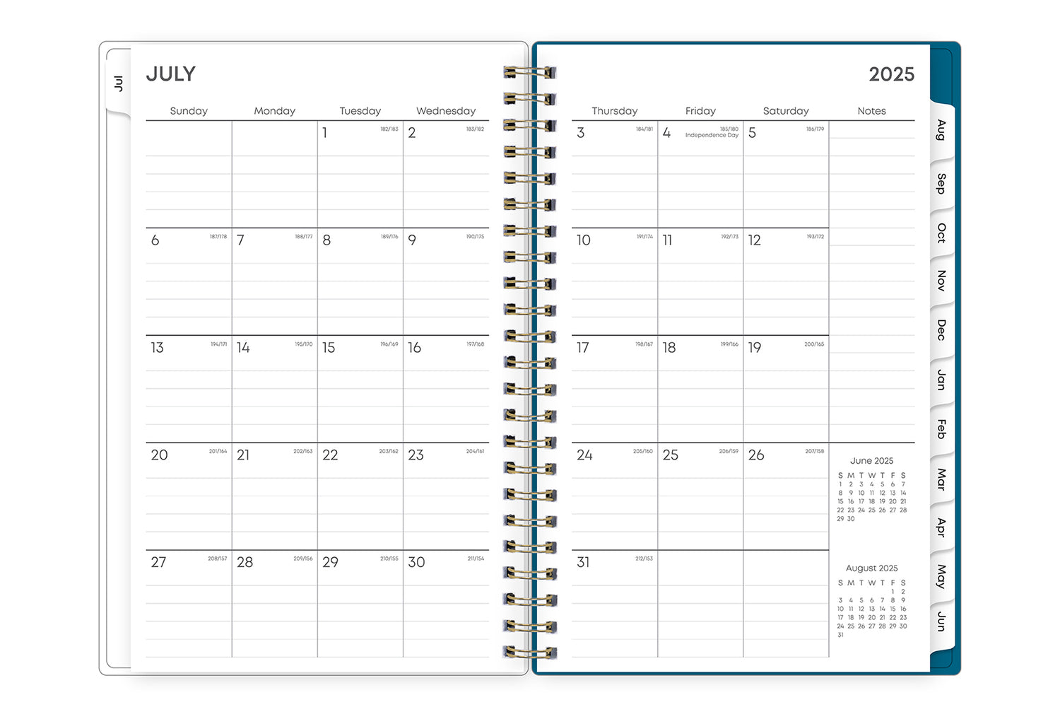 Bakah Blue 2025-2026 Weekly Monthly 5x8 Planning Calendar