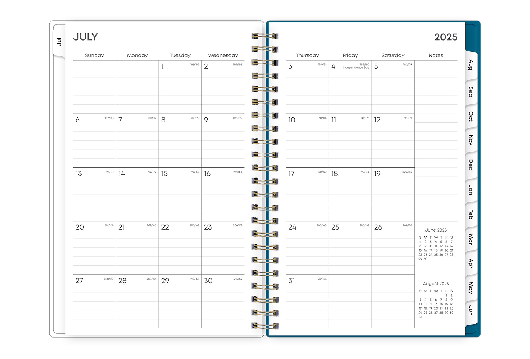 Bakah Blue 2025-2026 Weekly Monthly 5x8 Planning Calendar