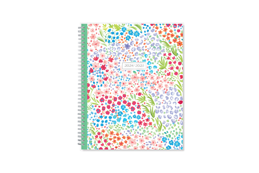  academic teacher lesson planner with weekly and monthly layouts featuring a multi colored floral front cover in 8.5x11 planner size