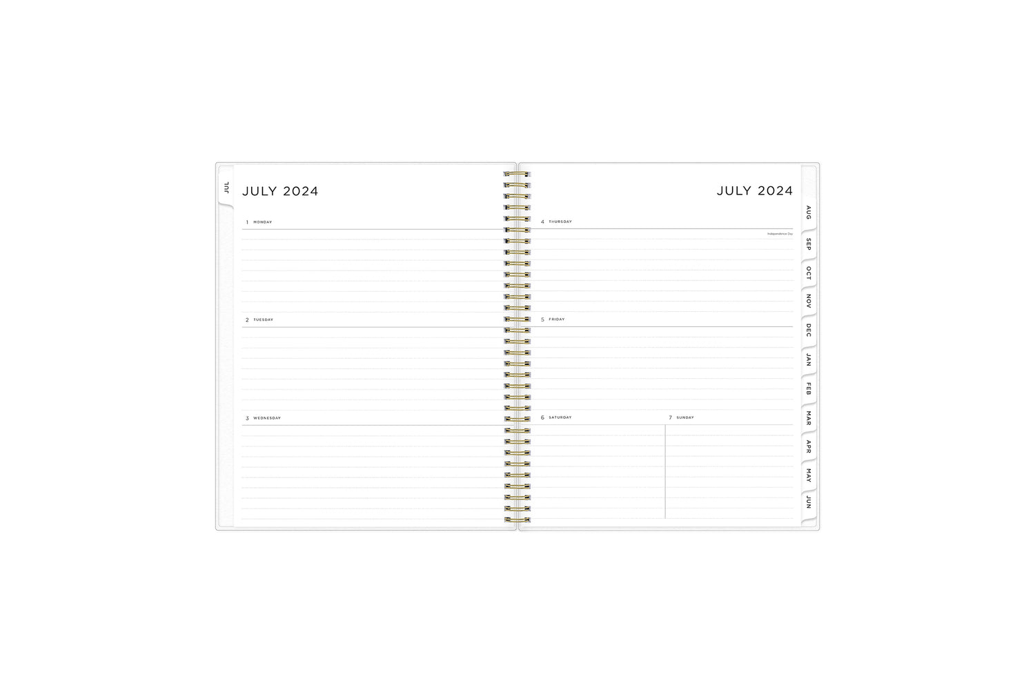 weekly monthly planner features a weekly spread with clean writing space for notes, to-do lists, projects, goals, doodling in a 8.5x11 planner size