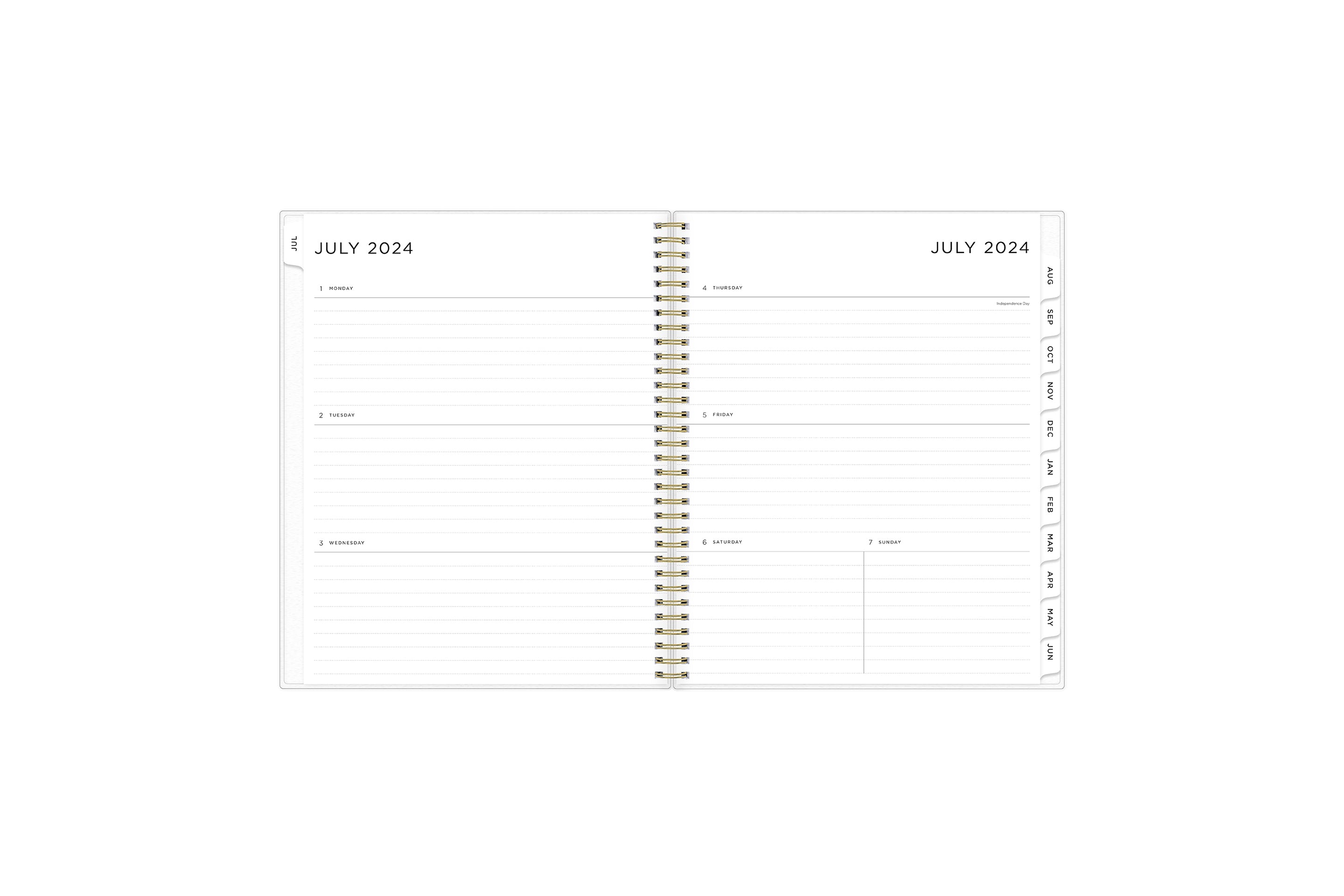 weekly monthly planner features a weekly spread with clean writing space for notes, to-do lists, projects, goals, doodling in a 8.5x11 planner size