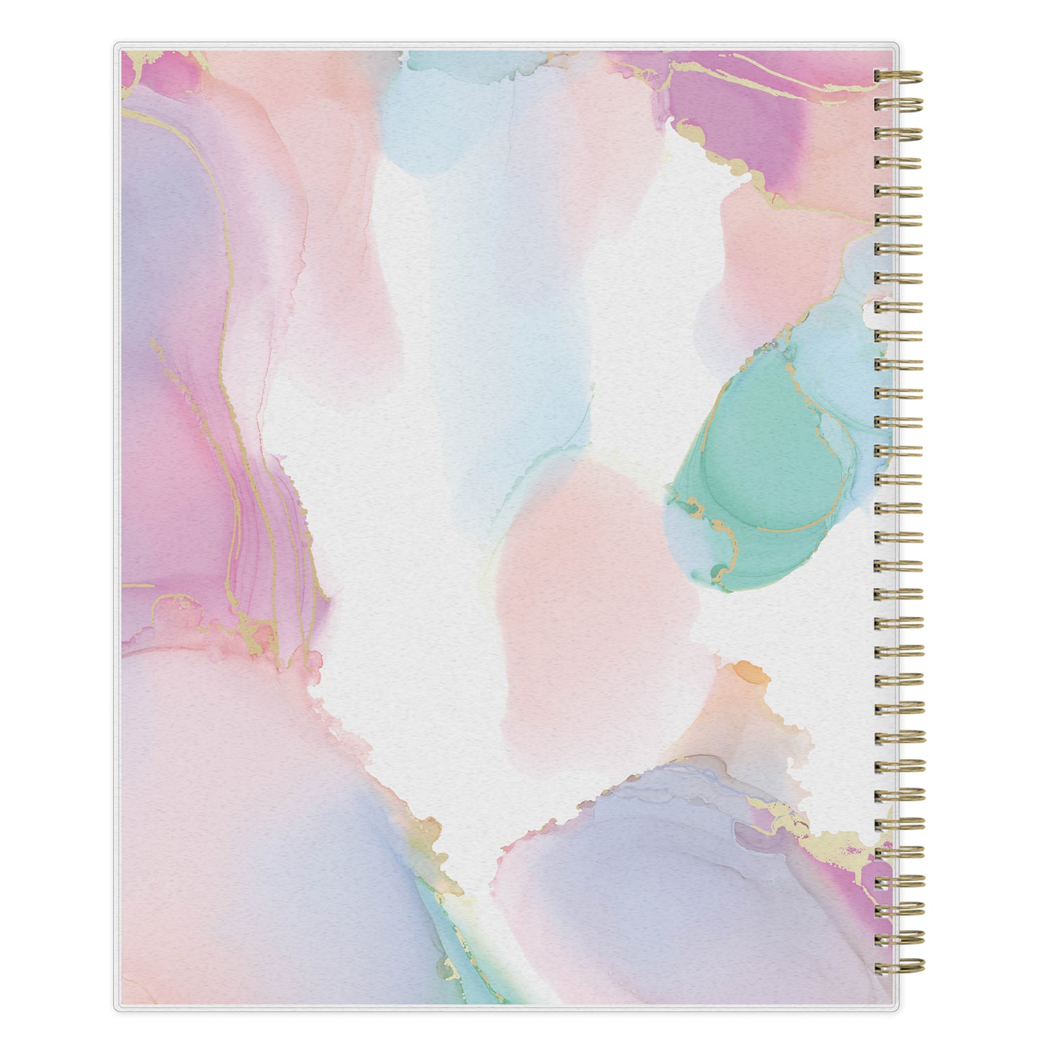 Spiral-bound planner with a colorful abstract design on the cover