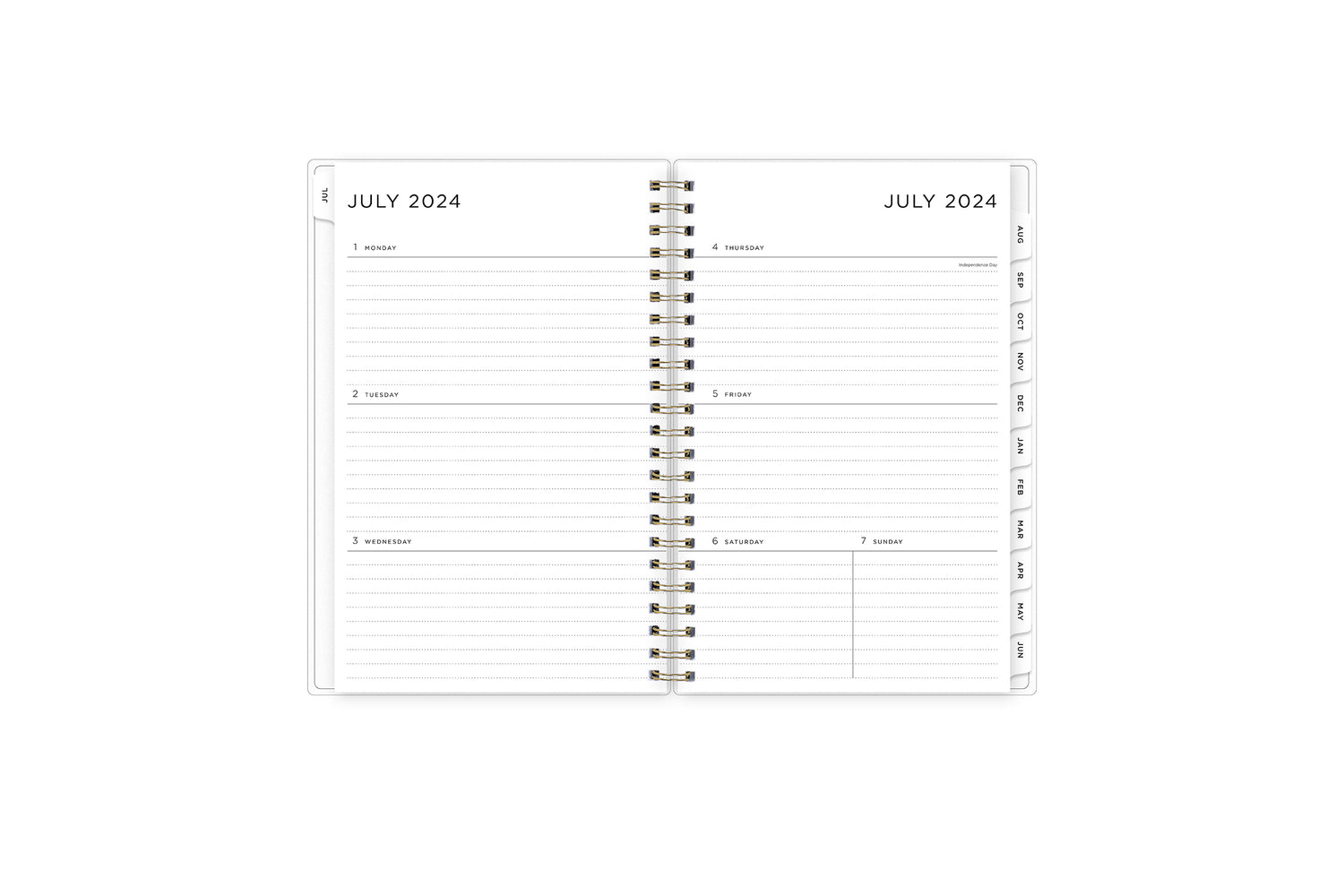 weekly monthly planner features a weekly spread with clean writing space for notes, to-do lists, projects, goals, doodling in a 5x8 planner size