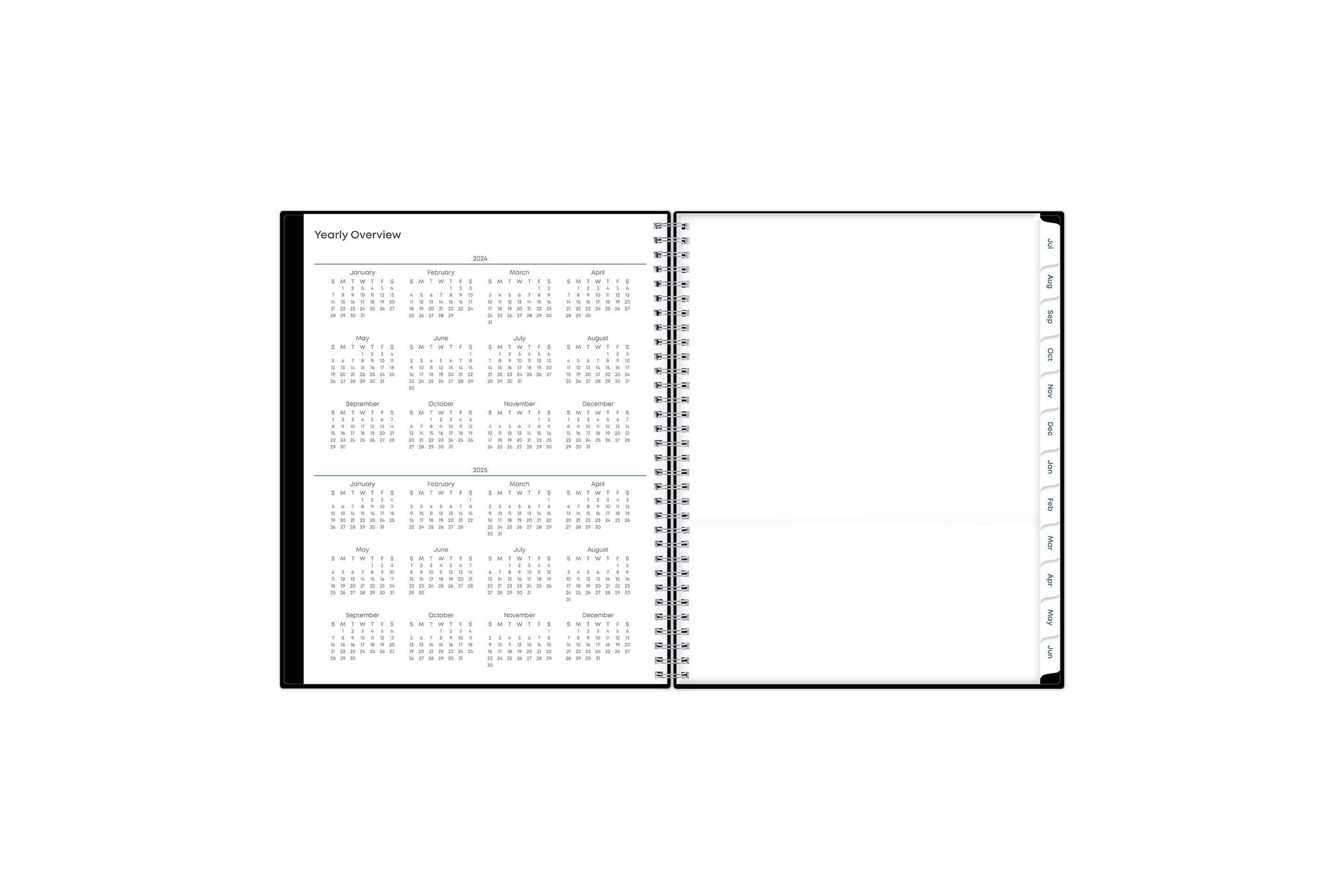 Lined notes pages on the  weekly monthly planner for July to June with ample writing space for any classroom planning, and note-taking reference calendar, storage pocket