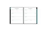 Bilingual January 2024 - December 2024 weekly monthly planner featuring a monthly spread boxes for each day, lined writing space, notes section, reference calendars, and dark blue monthly tabs with white text in 8.5x11 size