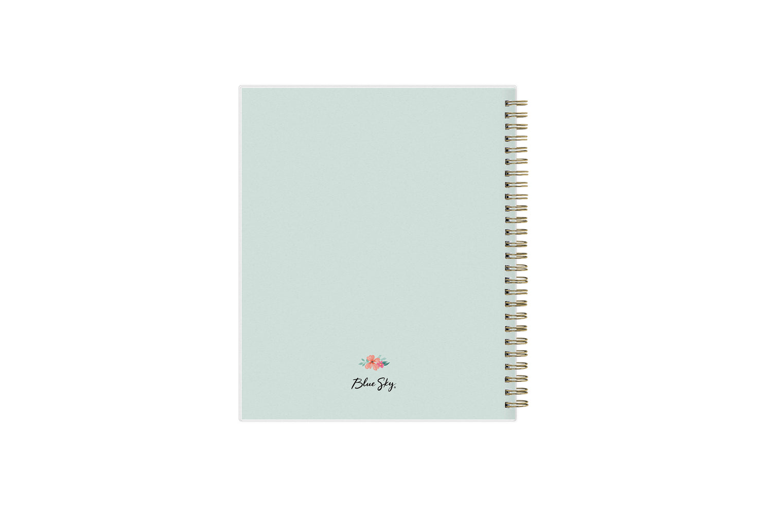 2024 weekly monthly planner in 7x9 size with  mint background, gold binding and floral wreath solid mint backcover