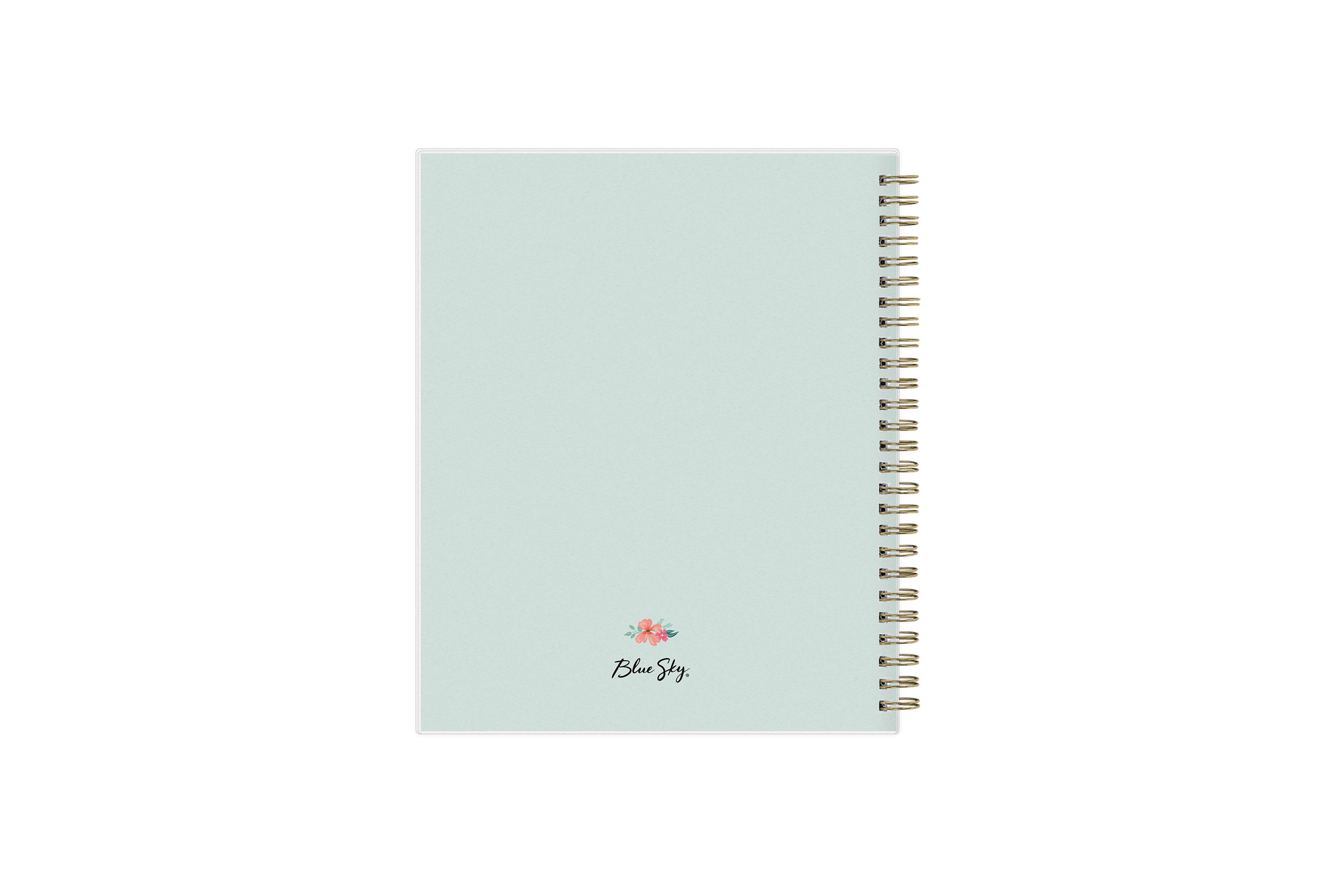 2024 weekly monthly planner in 7x9 size with  mint background, gold binding and floral wreath solid mint backcover