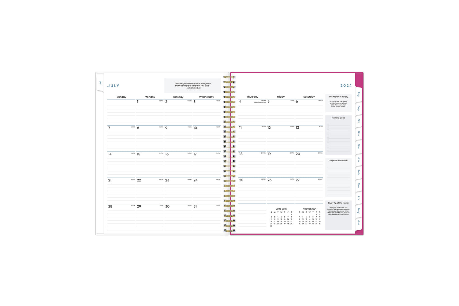 Stay focused each month with this student planner featuring a monthly spread with lined writing space and ample room for note-taking, deadlines, and important projects