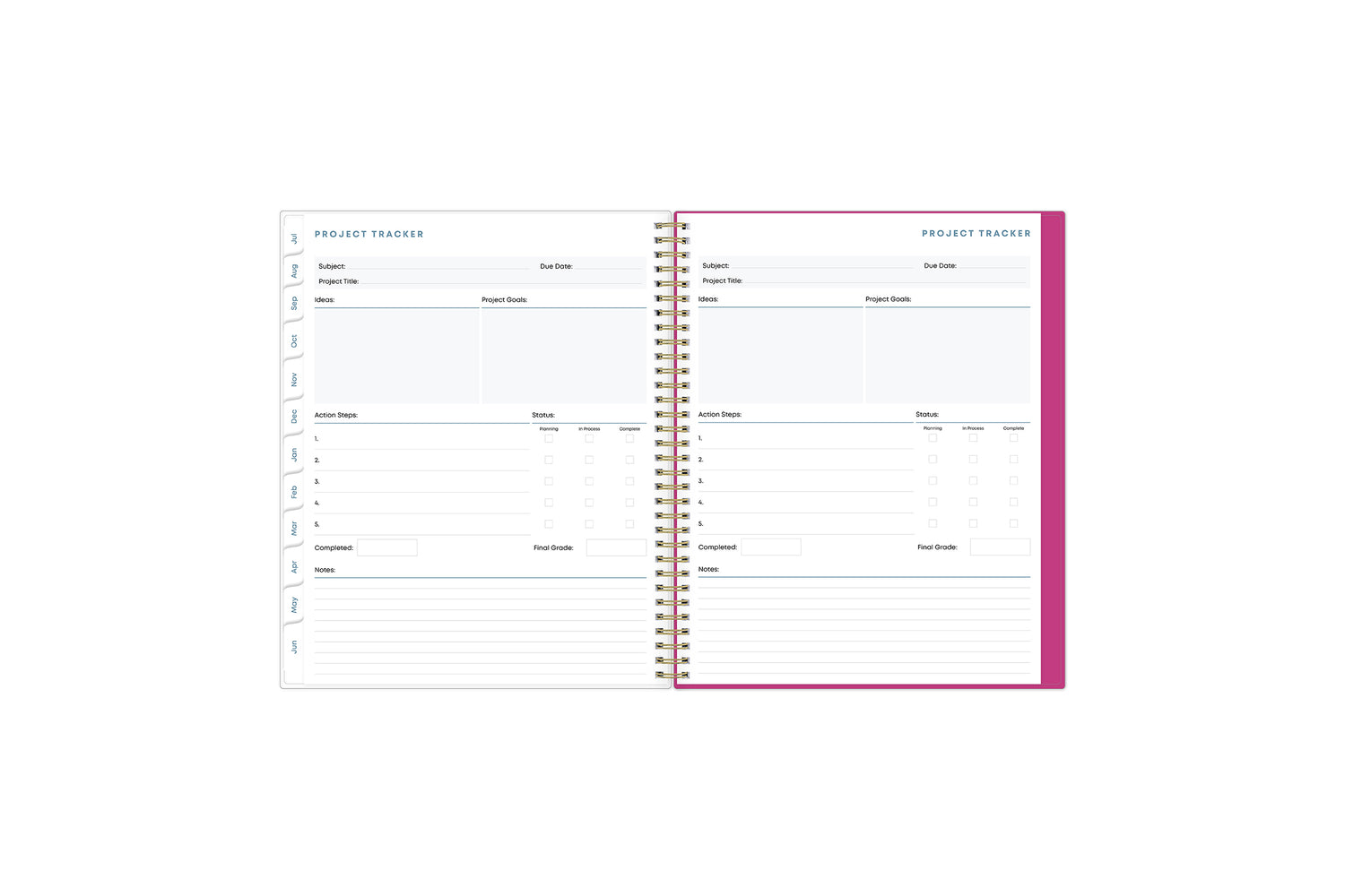 student academic planner monthly assignment tracker, project tracker
