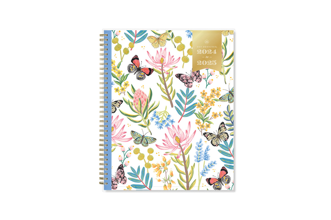 flutter butterfly front cover with floral background in 8.5x11 planner size
