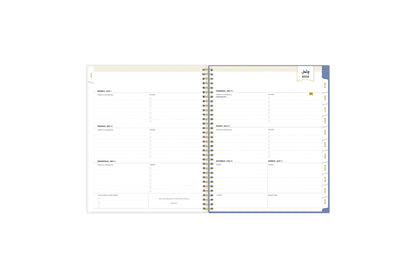  weekly and monthly planner featuring a weekly spread with notes section, to-do list, and gold font white  colored tabs in 8.5x11 planner size