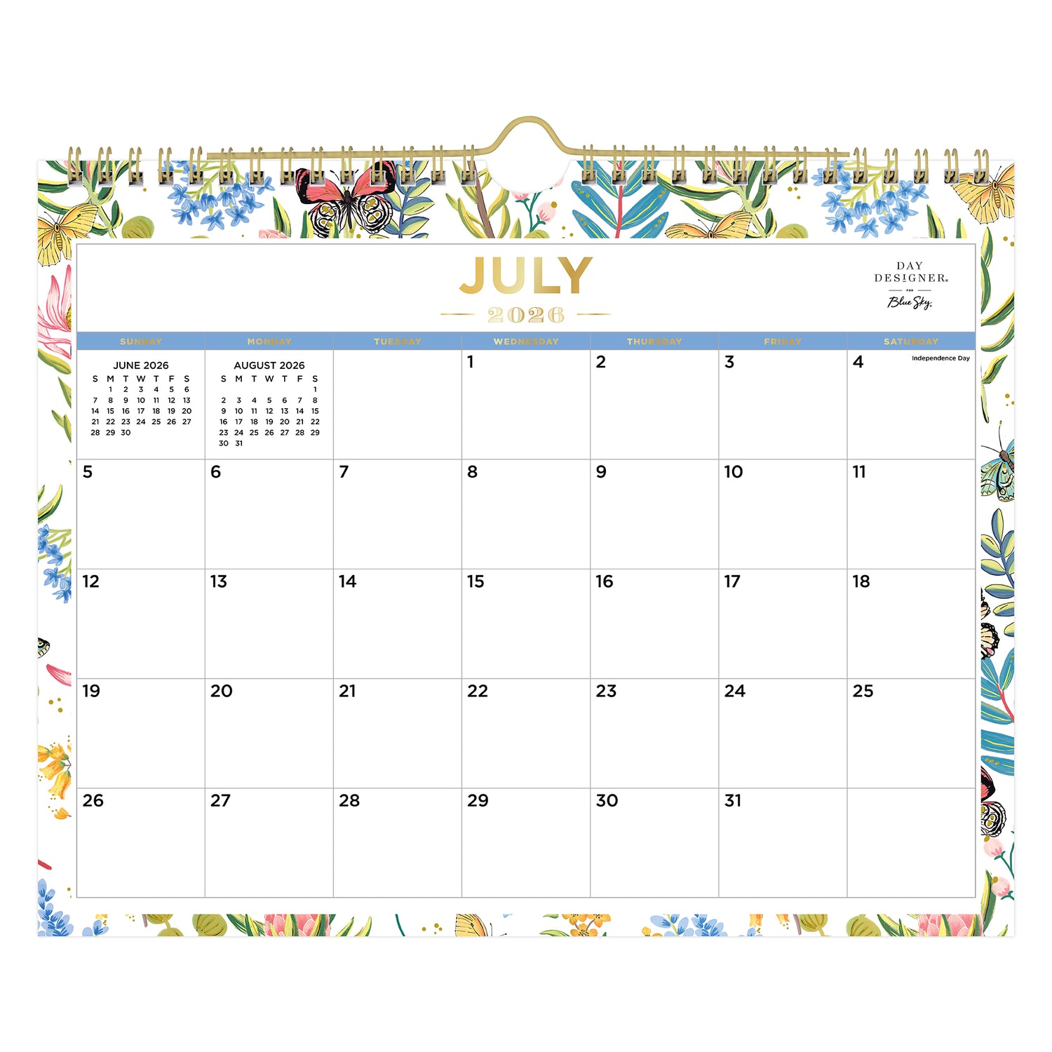 july 2026 - june 2027 wall calendar with butterfly border pattern