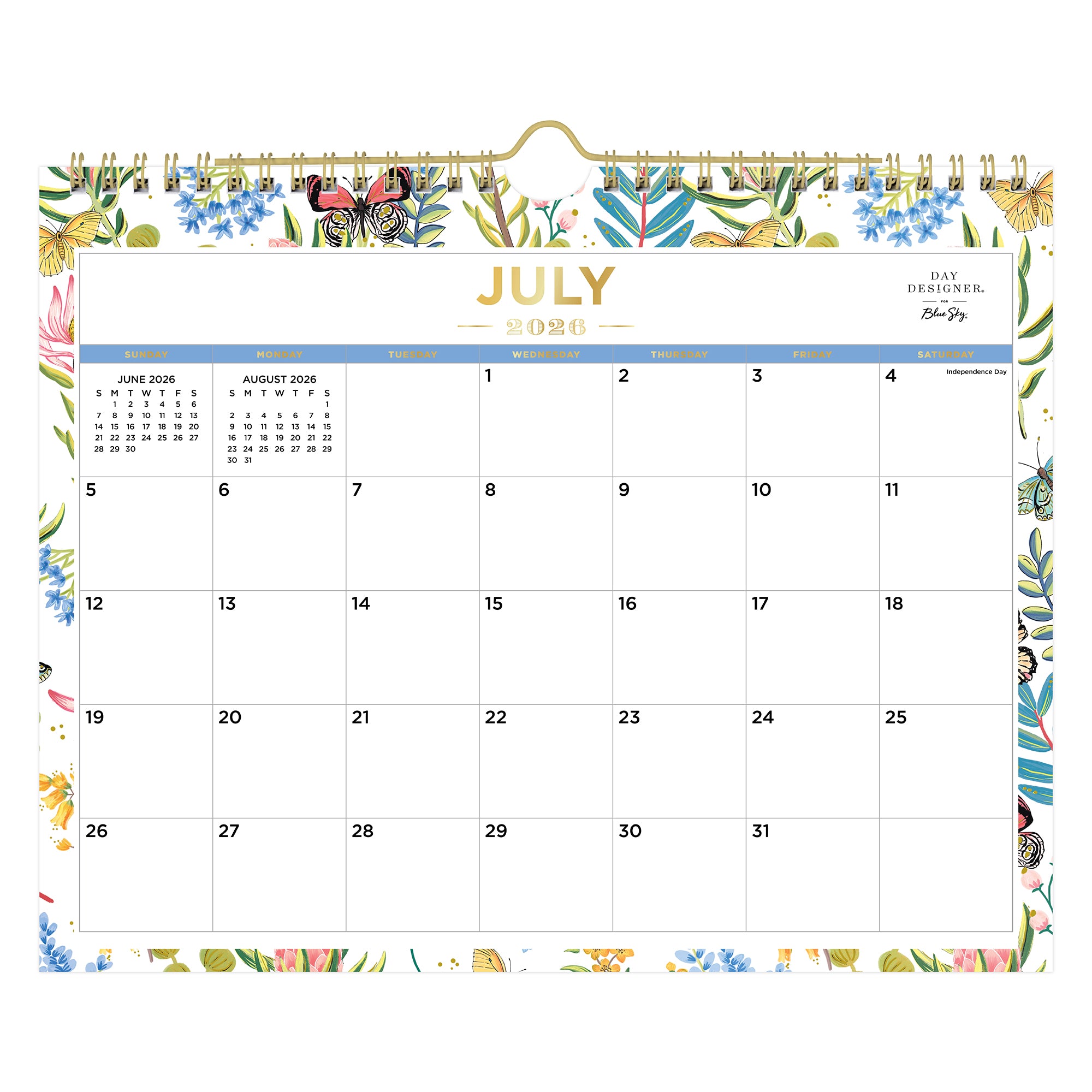 july 2026 - june 2027 wall calendar with butterfly border pattern
