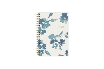 blue sky weekly monthly 2024planner featuring blue water brushed florals and beige background cover