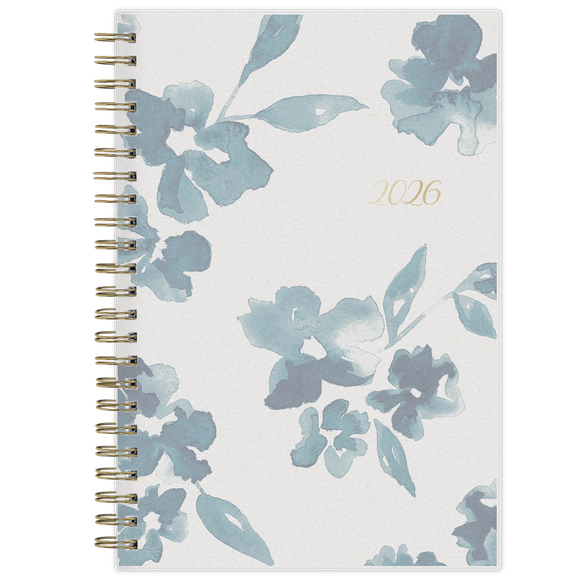 blue sky weekly monthly 2026 planner featuring blue water brvshed florals and beige background cover