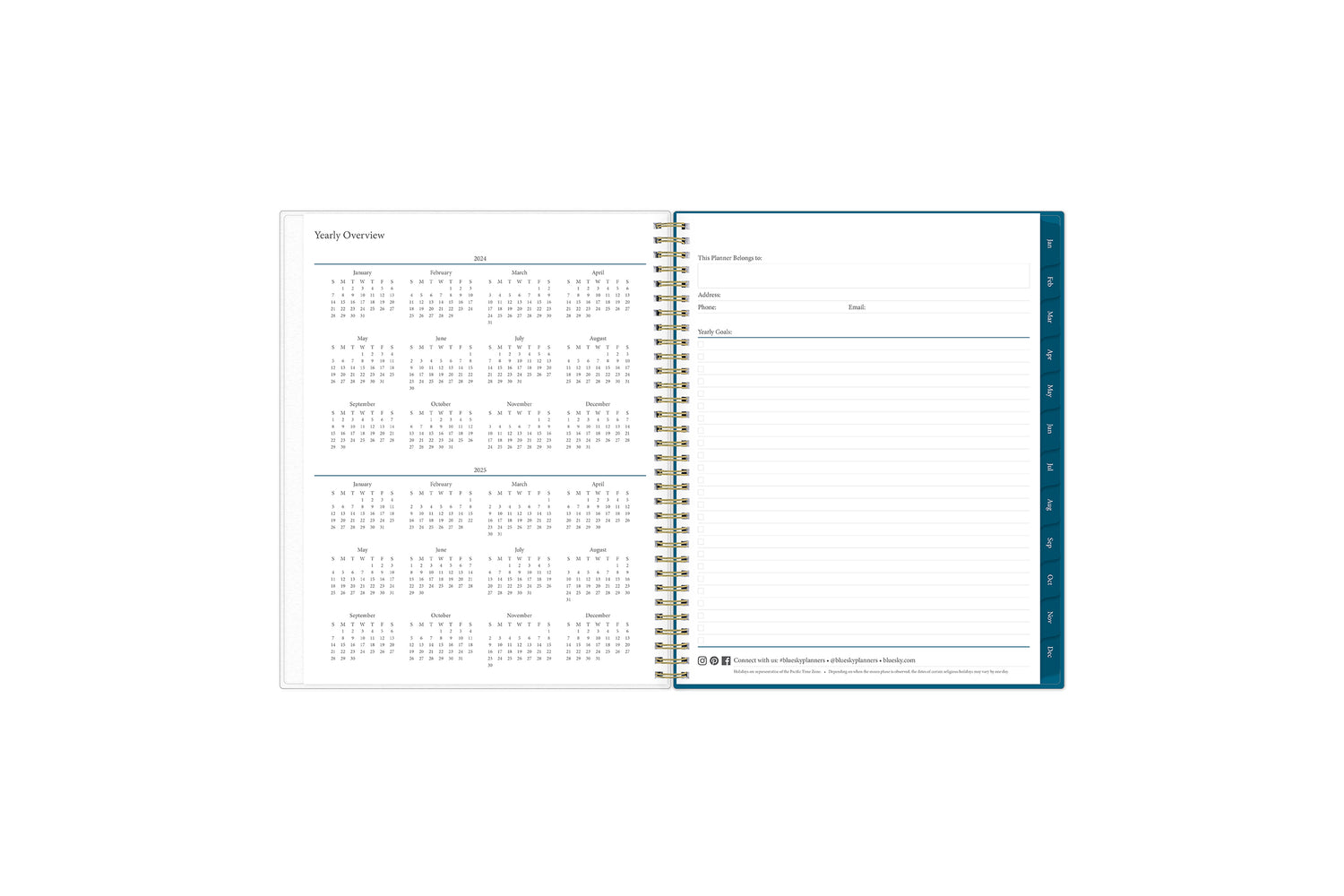 Bakah Blue 2024 Weekly Monthly 8.5x11 Planning Calendar