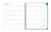2026 weekly monthly planner featuring a monthly view with lined writing space for each date, reference calendars, and light blue monthly tabs
