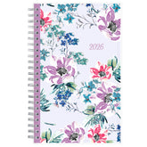 Blue Sky January 2026 - December 2026 weekly monthly planner featuring a floral front cover design with silver wire-o binding