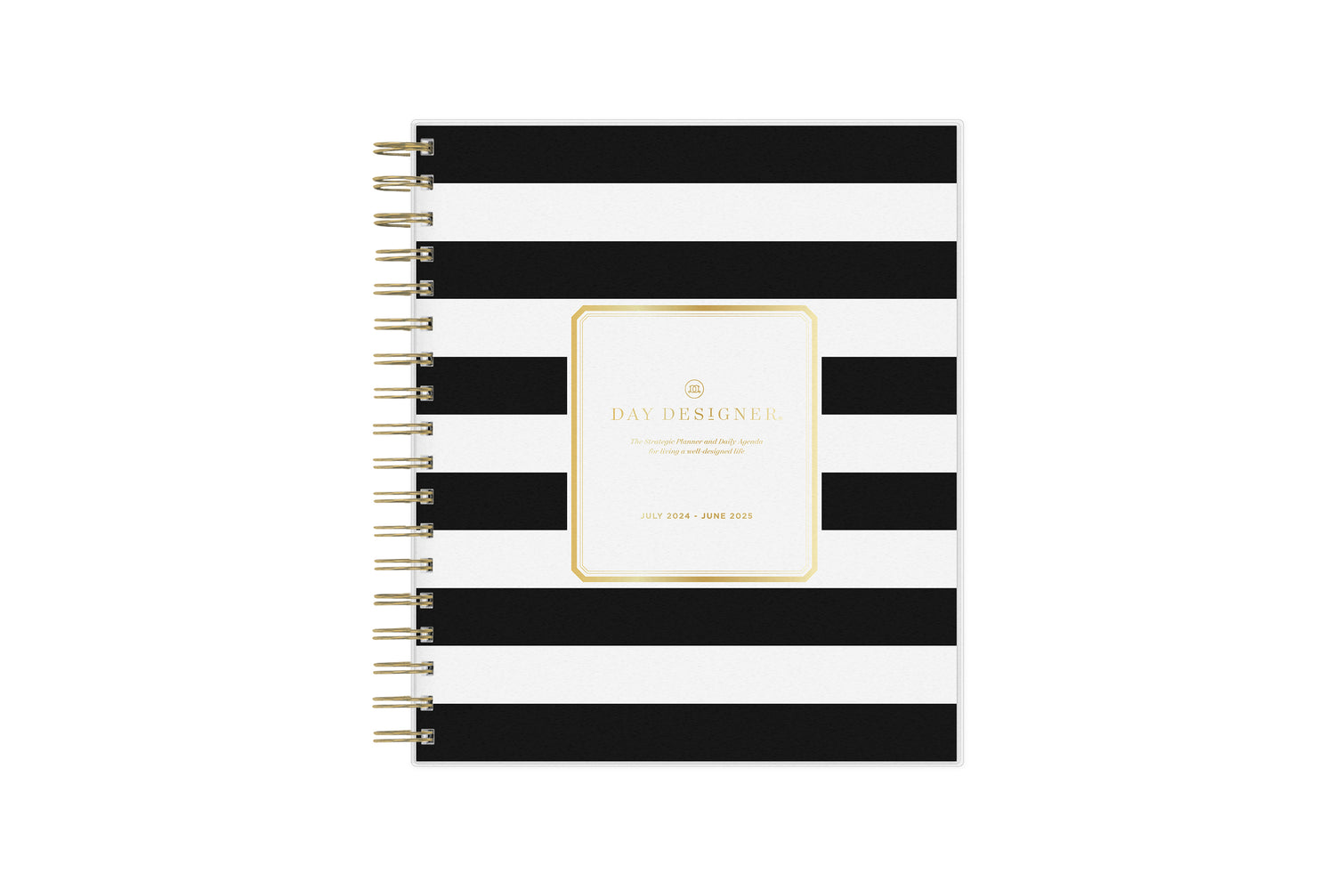 daily academic planner featuring black stripes front cover from Day designer for blue sky in a 8x10 planner size