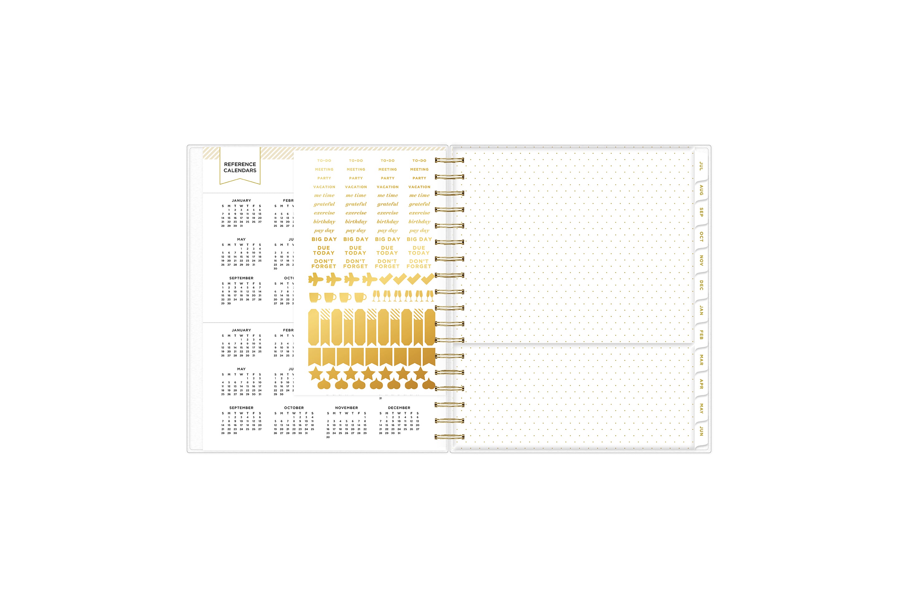 sticker sheet, book mark, paper pocket, and reference calendars