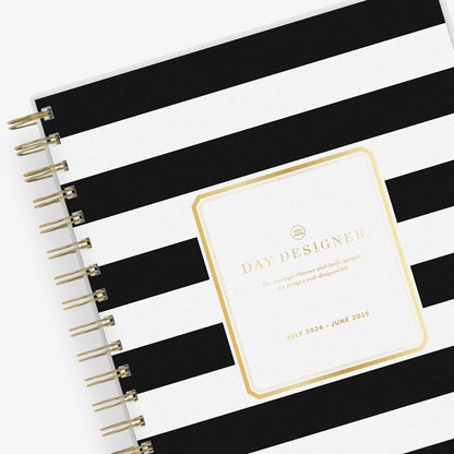 daily academic planner featuring black stripes front cover from Day designer for blue sky in a 8x10 planner size Day Designer for Blue Sky brand, July 2024 - June 2025