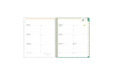 academic weekly monthly planner featuring a weekly spread grid lined notes, to-do list, goals, mint tabs, and reference calendars in 8.5x11 planner size