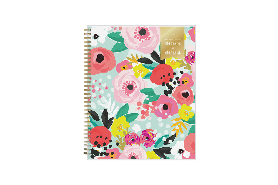 July 2023 - June 2024 weekly monthly planner and organizer by Day Designer featuring a fun, floral front cover in 8.5x11 size