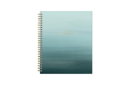Life Note It for Blue Sky features this 7x9 weekly monthly planner notes featuring a wavy oceanic teal front cover and gold twin wire-o binding.