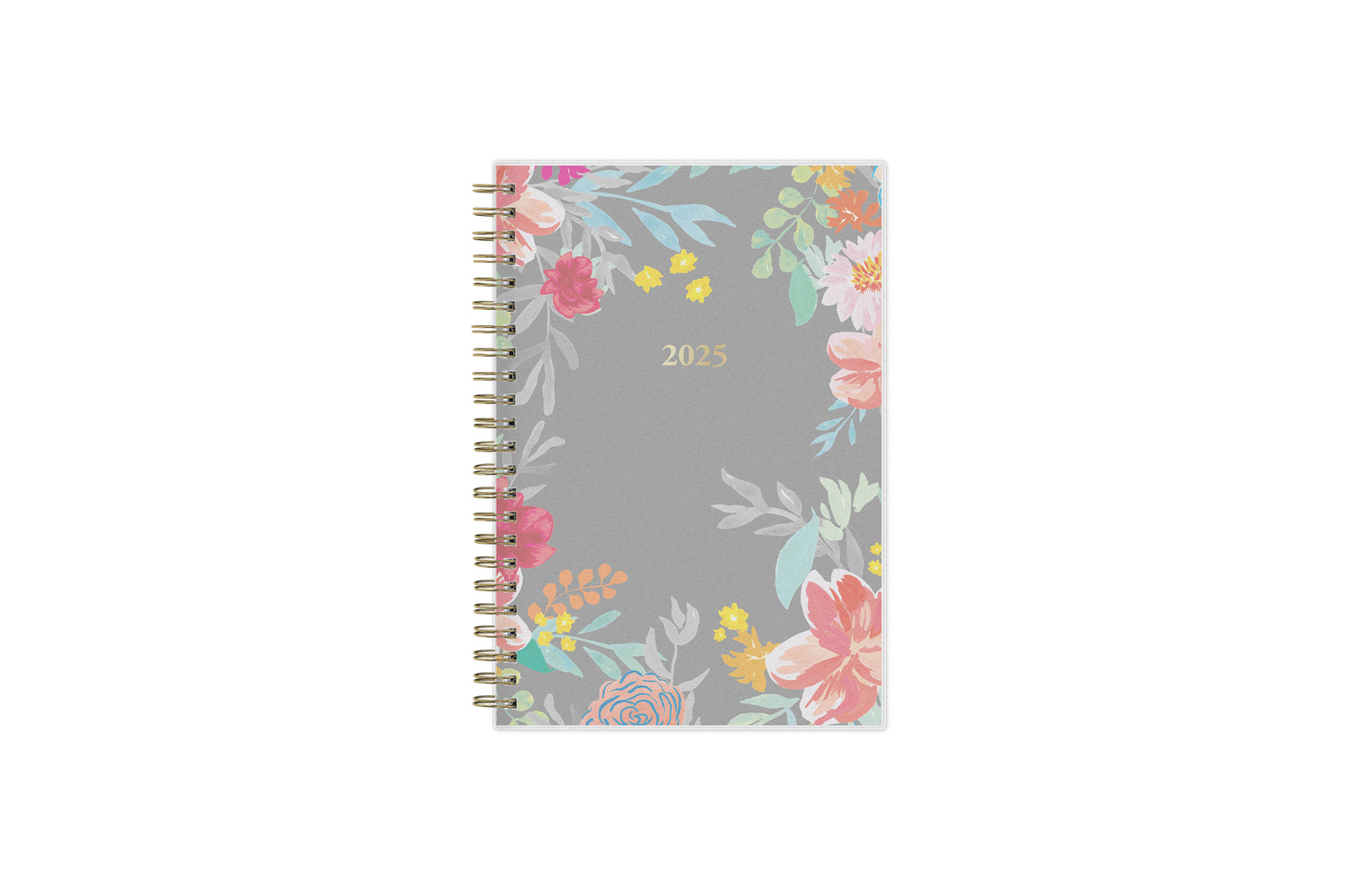 2025 weekly monthly planner featuring floral pattern and gold twin wire-o binding in 5x8 planner size