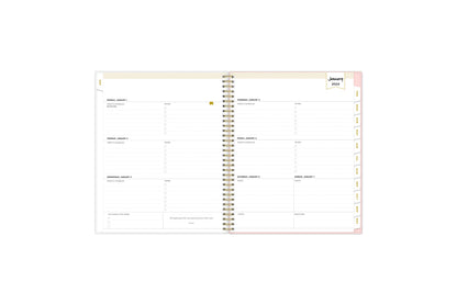 January 2024 - December 2024 weekly monthly planner featuring a weekly spread with lined writing space, notes section, reference calendars, and light blue monthly tabs in 8.5x11 size