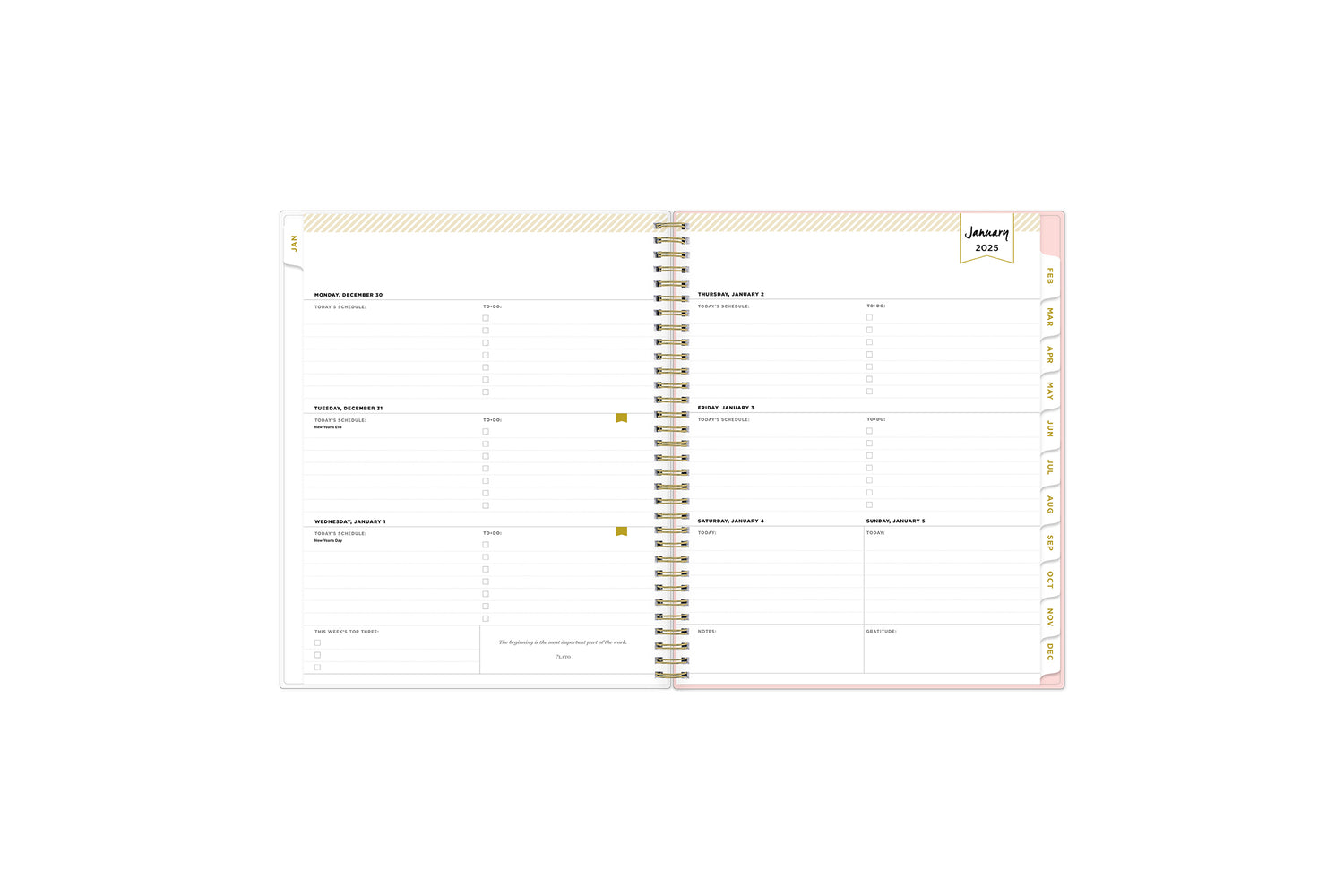 weekly spread january 2025 featuring lined writing space, to do lists