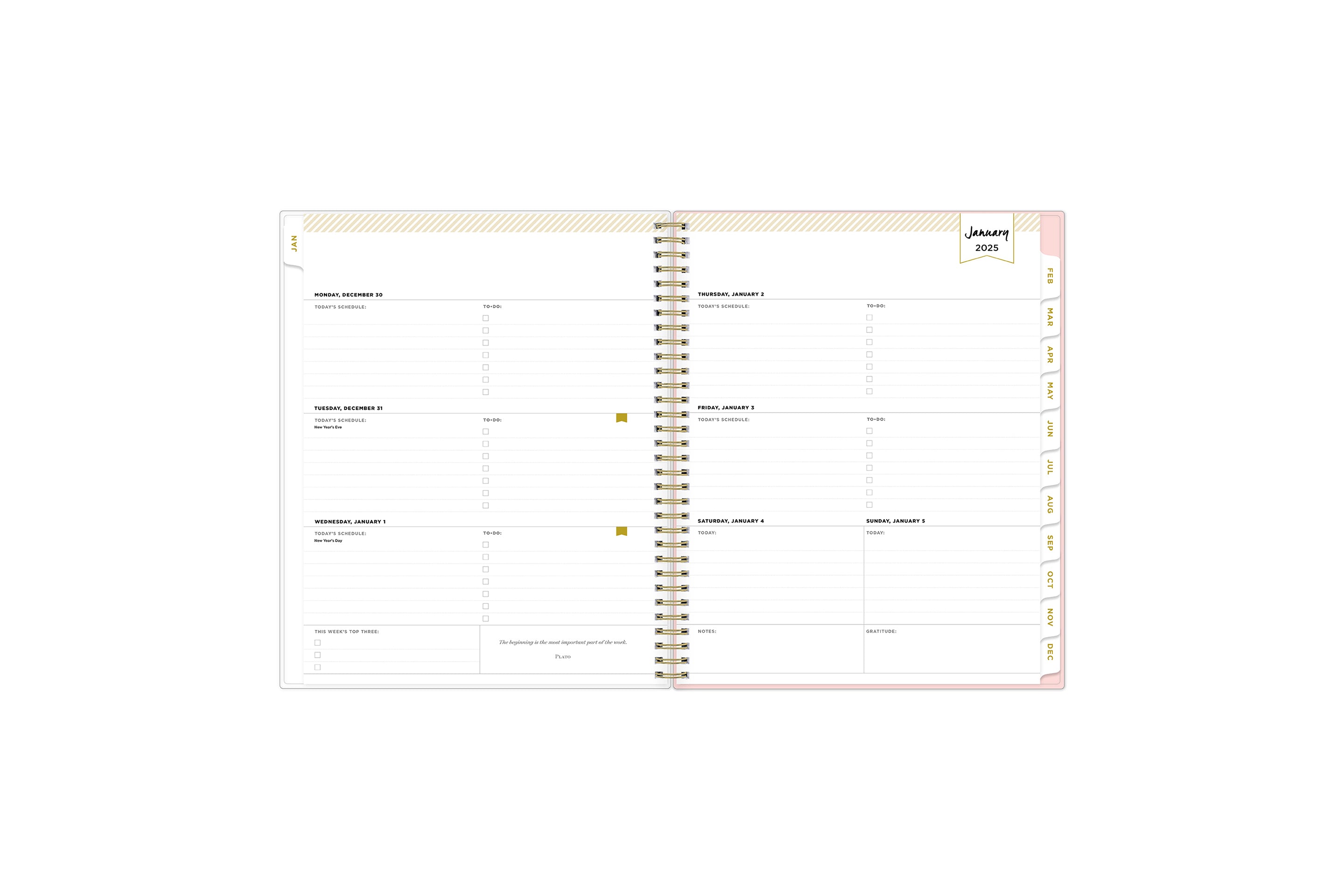 weekly spread january 2025 featuring lined writing space, to do lists