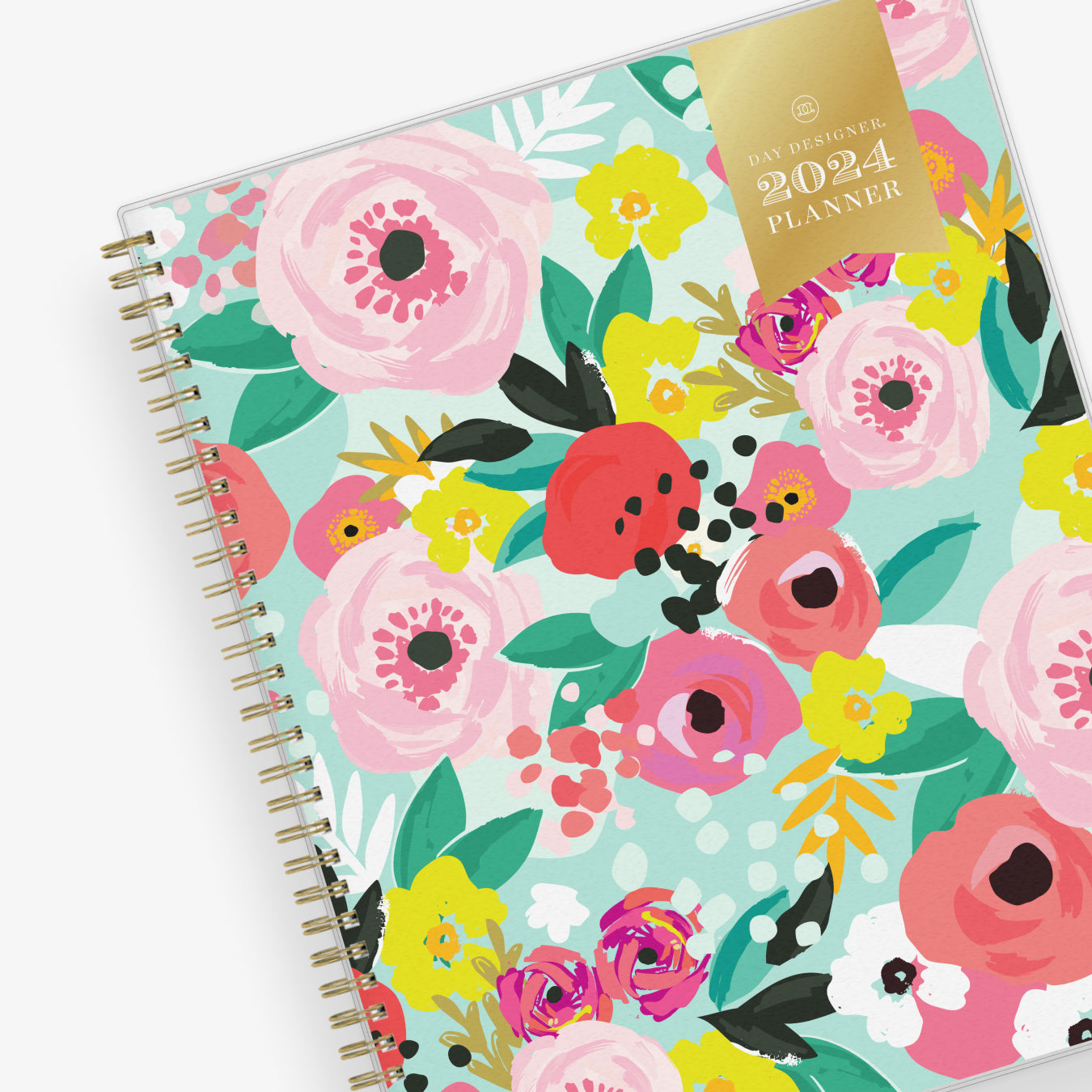 This 2024 weekly monthly planner features a cute and fun floral pattern with gold twin wire-o binding 8.5x11
