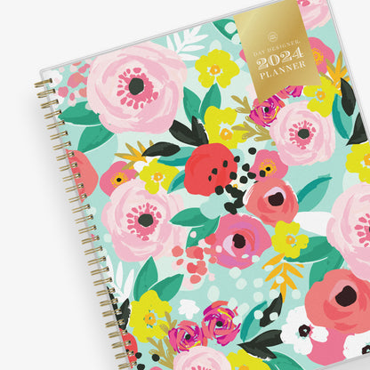 This 2024 weekly monthly planner features a cute and fun floral pattern with gold twin wire-o binding 8.5x11