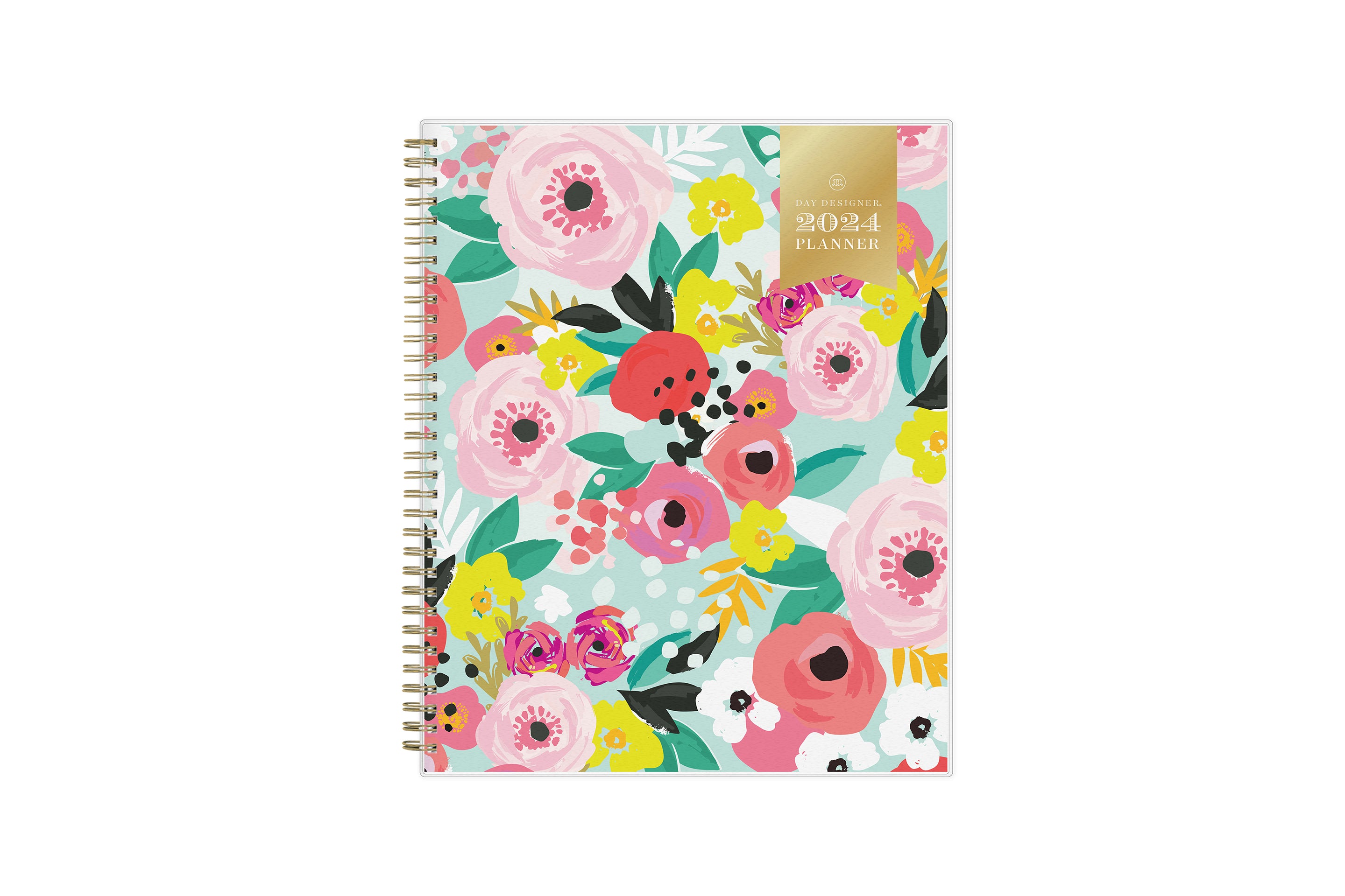 This 2024 weekly monthly planner features a cute and fun floral pattern with gold twin wire-o binding 8.5x11