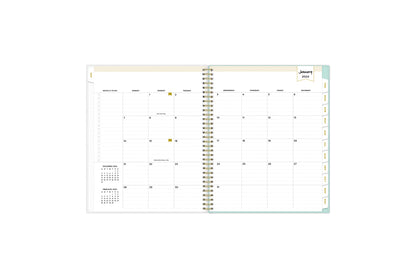 January 2024 - December 2024 weekly monthly planner featuring a monthly spread boxes for each day, lined writing space, notes section, reference calendars, and white monthly tabs in 8.5x11 size