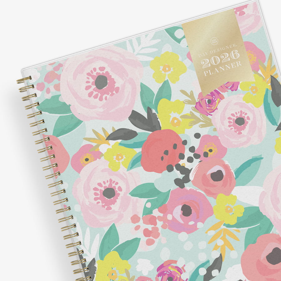 Secret Garden Mint 2026 Weekly Monthly 8.5x11 Day Designer for Blue Sky Planning Calendar