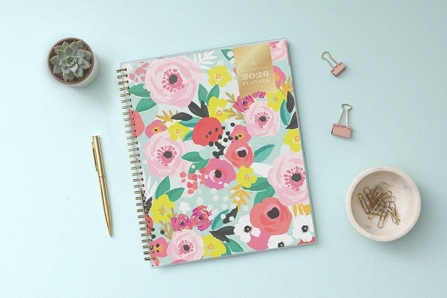Secret Garden Mint 2026 Weekly Monthly 8.5x11 Day Designer for Blue Sky Planning Calendar