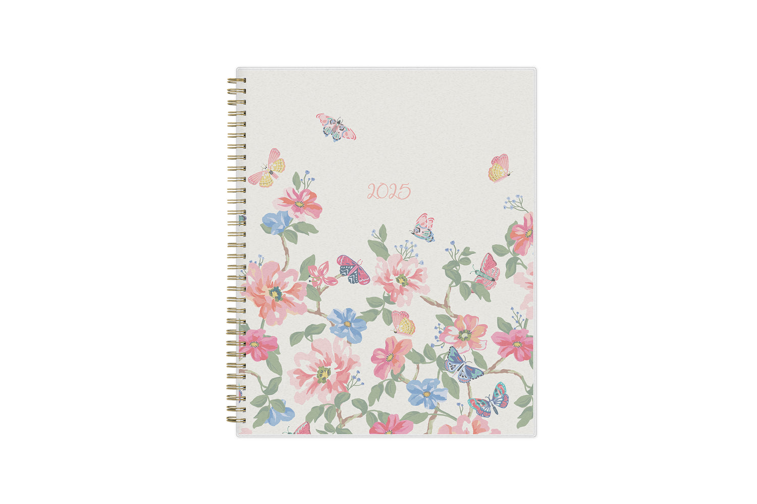 2025 blue sky floral cover and grey background weekly monthly planner in 8.5x11 planner size