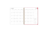 January 2025 - December 2025 weekly monthly planner featuring a monthly spread boxes for each day, lined writing space, notes section, reference calendars, and pink monthly tabs with white text in 8.5x11 size