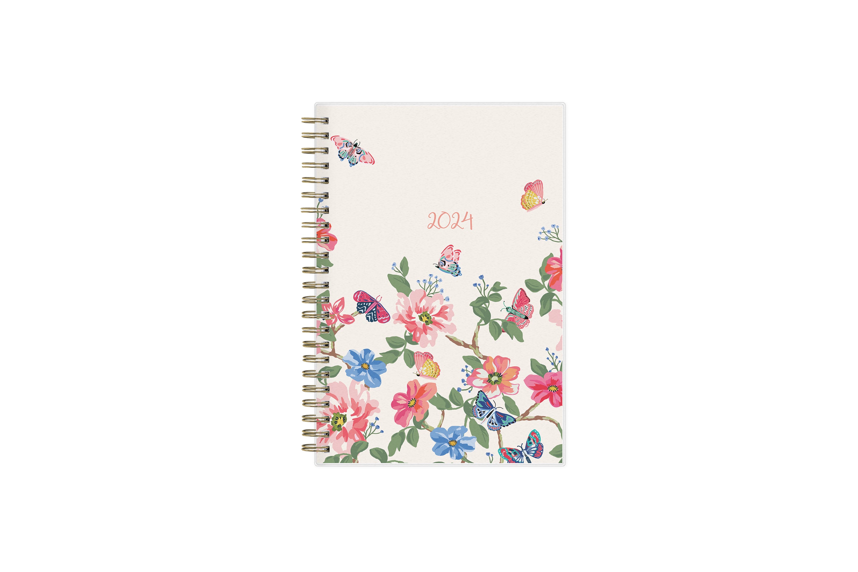 2024 blue sky floral cover and grey background weekly monthly planner in 5x8 planner size
