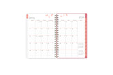 January 2024 - December 2024 weekly monthly planner featuring a monthly spread boxes for each day, lined writing space, notes section, reference calendars, and pink monthly tabs with white text in 5x8 size
